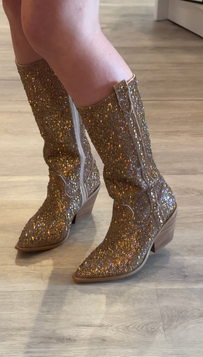 Glitzy Gold Rhinestone Boots