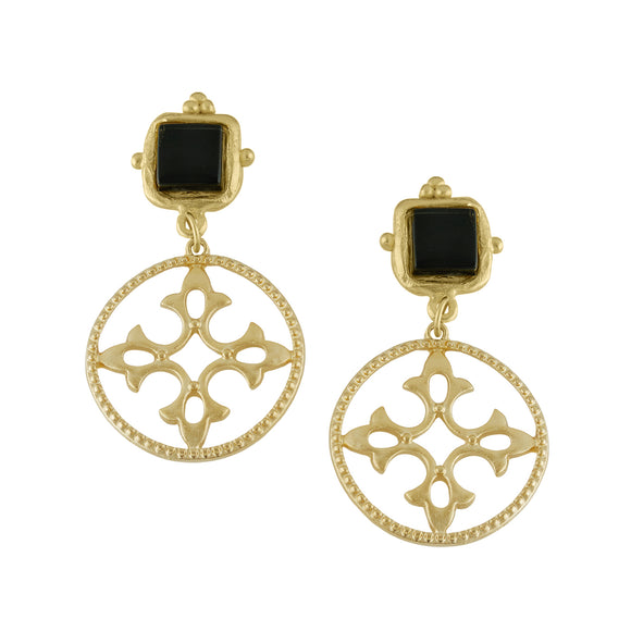 Charlotte Quatre Fleur de Lis Earrings- Black- 1222BK