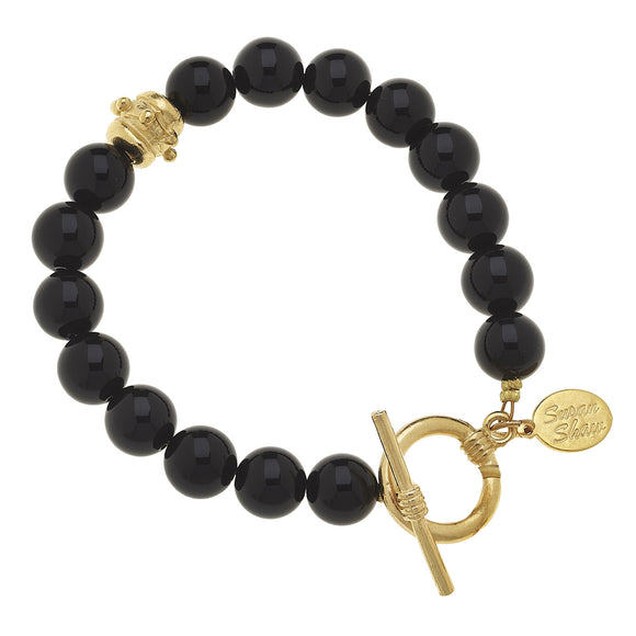 Genuine Onyx with 24K Gold plated toggle bracelet- 2000J