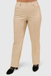 VEGAN LEATHER STRAIGHT LEG PANT—Champagne