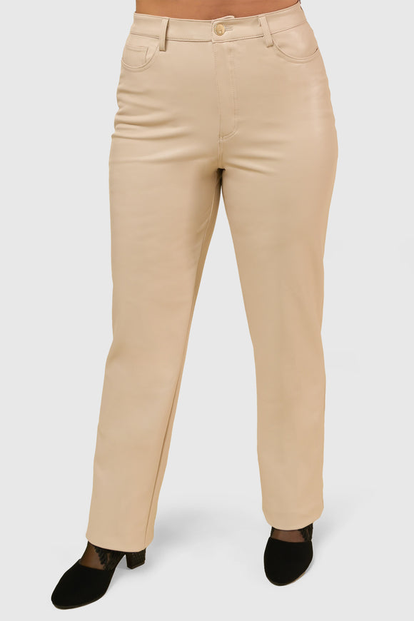 VEGAN LEATHER STRAIGHT LEG PANT—Champagne