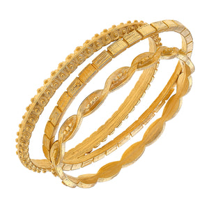 Set of 3 Handcast Textured Gold Bangles- 2572G