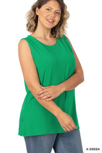 Plus Sleeveless Side Slit Top-K Green