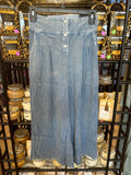 Button Front Gaucho Capri- Blue