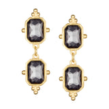 Handcast Gold Double Slate Grey Rectangle Crystal Drop Earrings- 1898S