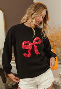 Sequin Bow Embroidered Sweater