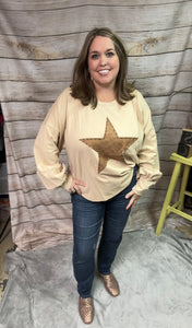 Studded Star Top- Natural