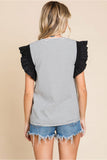 Black Stripe Top w/ Frill Shoulder