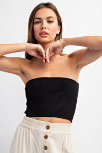 Black Ribbed Bandeau Top