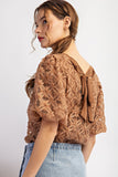 Ivory Floral Lace Puff Sleeve Top