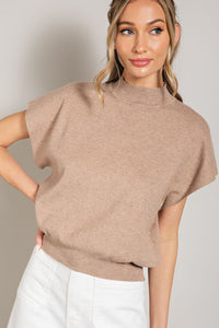 Oatmeal Mock Neck Short Sleeve Top