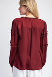 LONG SLEEVE RUFFLE BLOUSE TOP -Maroon