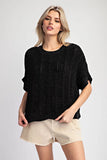 ULTRA SOFT SHORT SLEEVE SWEATER TOP -Black