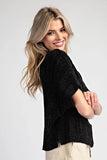 ULTRA SOFT SHORT SLEEVE SWEATER TOP -Black