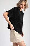 ULTRA SOFT SHORT SLEEVE SWEATER TOP -Black