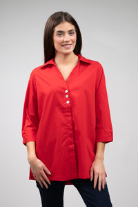 AKOYA SHELL BUTTON BACK SHIRT- Red