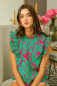 Jade/Fuchsia Print Woven Top