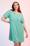 Ribbed Space Dye Lattice Sleeve Dress- Green