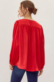 Red Satin V-Neck Top