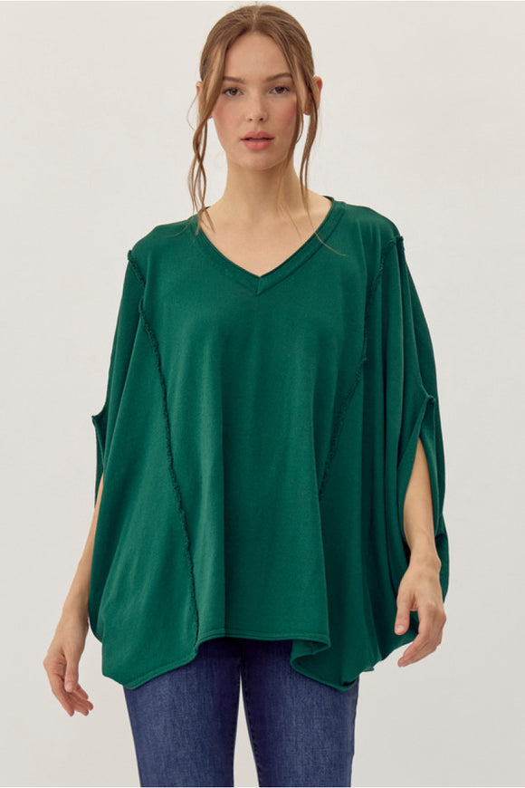 Hunter Green Draped Sleeve Top