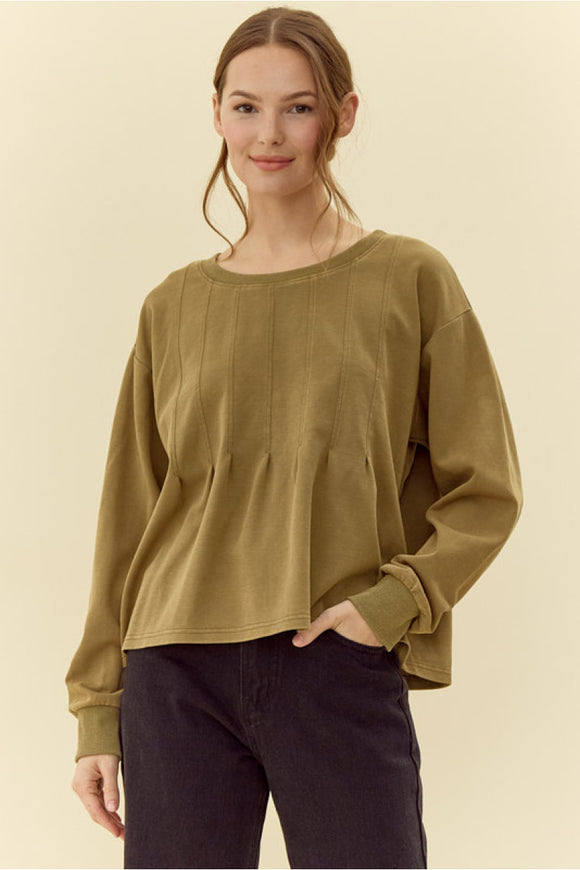 Olive Pleated Crop Top