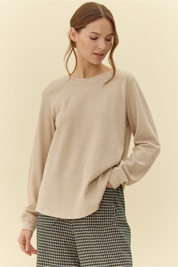 Oatmeal Ribbed U-Neck Top