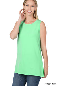 Sleeveless Side Slit Top-Green Mint