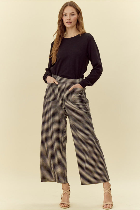 Black Pattern Wide Flare Pants