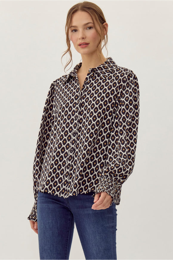 Black Geometric Print Top