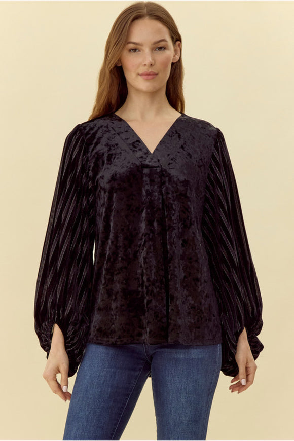 Black Velvet Top w/ Draped Sleeves