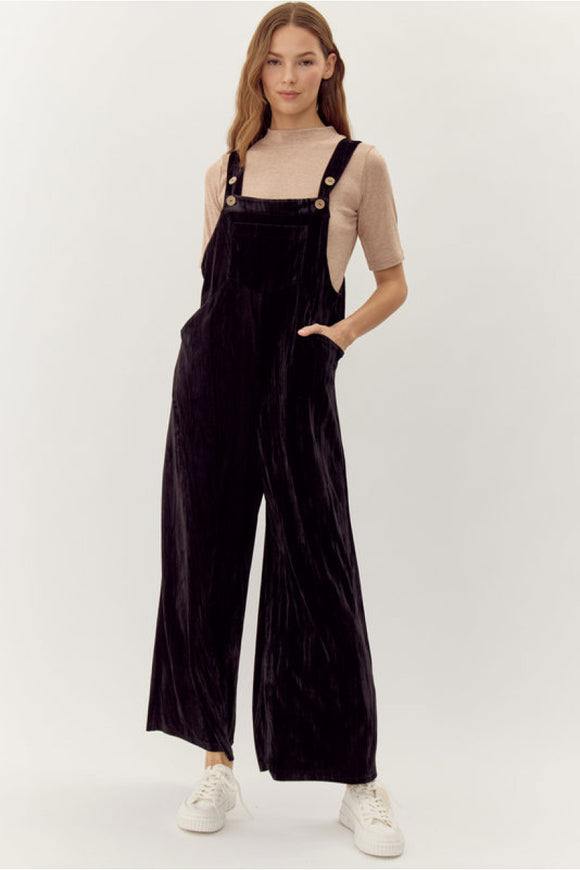 Black fashion velvet overalls