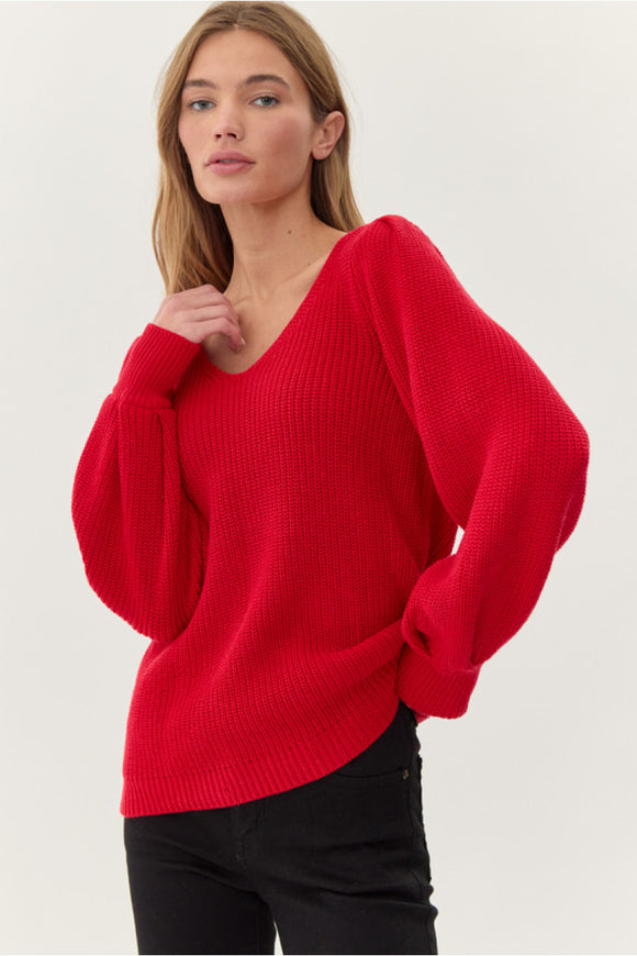 Red Textured Knit Sweater/Top