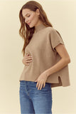 Taupe Ribbed Knit Mock Neck Top