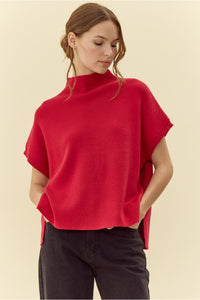 Red Ribbed Knit Mock Neck Top