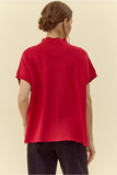 Red Ribbed Knit Mock Neck Top