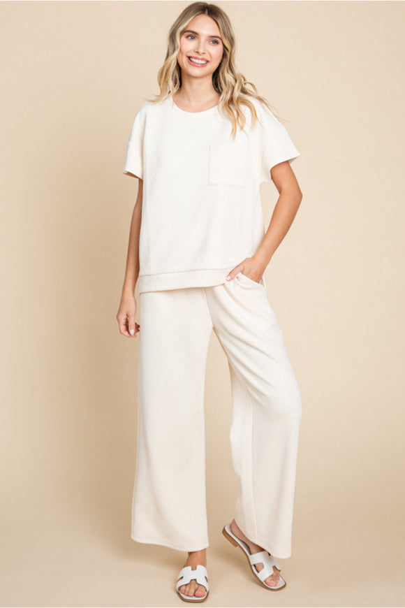 Ivory Textured Pant Set w/ Pocket