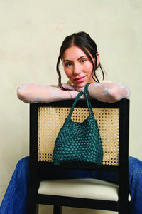 Ava Handwoven Convertible Bucket Bag/Tote- Teal