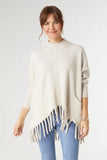 HEAVENLY-LUXE FLOWY MOCK NECK FRINGE SWEATER- Oatmeal