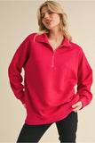 Red Textured Half Zip Pullover