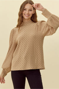 Taupe Textured Mock Neck Top