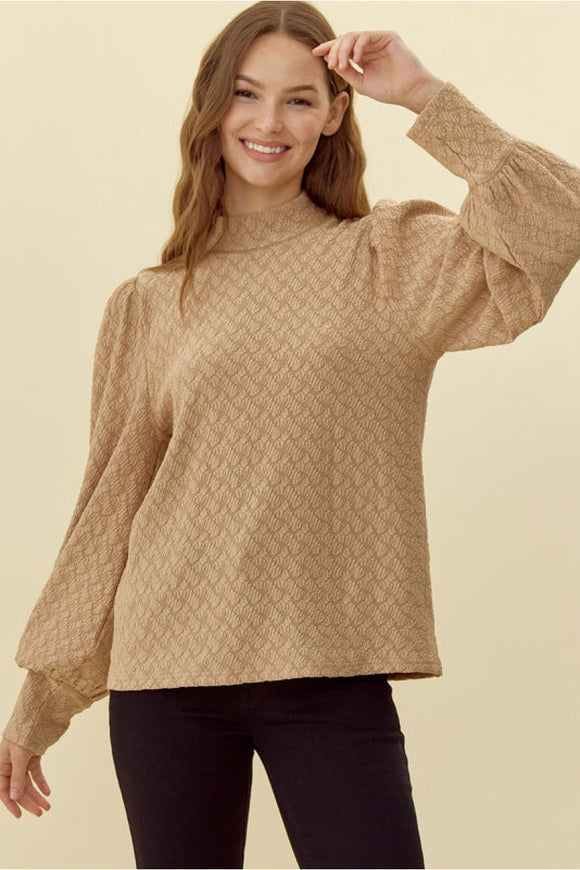 Taupe Textured Mock Neck Top