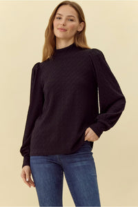 Black Textured Mock Neck Top