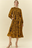 Mustard Paisley Print Midi Dress