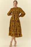 Mustard Paisley Print Midi Dress