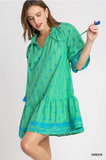 Green Embroidery Ruffle Dress