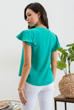 Flutter Sleeve Woven Top-Green