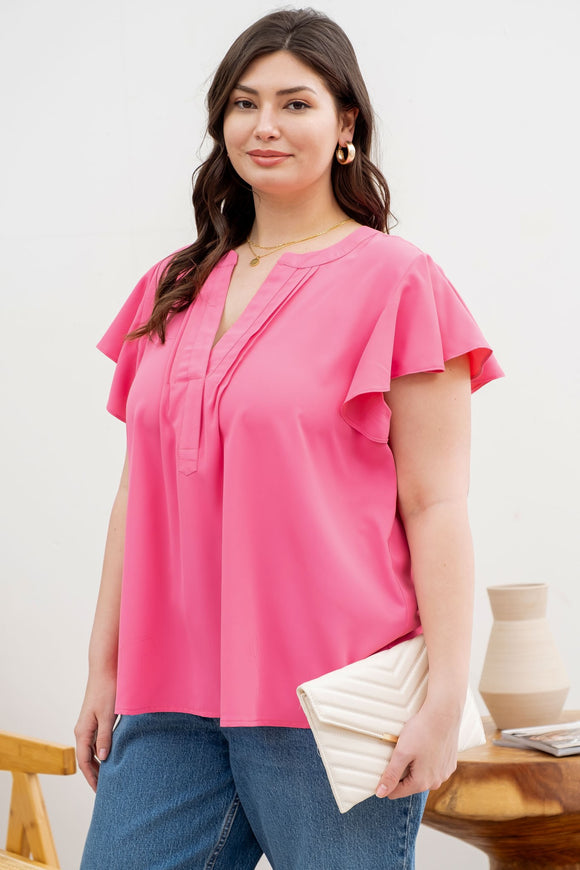 Flutter Sleeve Woven Top-Lt Fuchsia