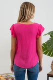 Scallop Neck Tulip Sleeve Top-Fuchsia