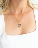 Handcast Gold Slate Grey Rectangle Crystal Dainty Chain Necklace- 3864S