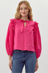 Jodifl Pink Top w/ Ribbon-Tie Neck